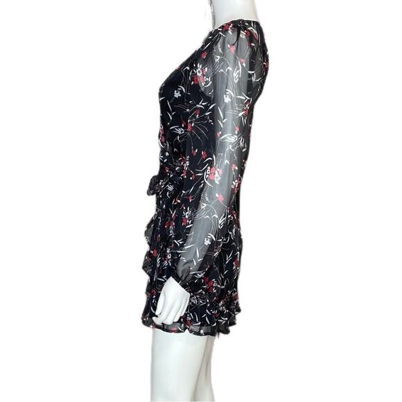 Lulus Petal to The Metal Black Floral Print Chiffon Mini Dress Women’s Sz XS - Picture 4 of 9